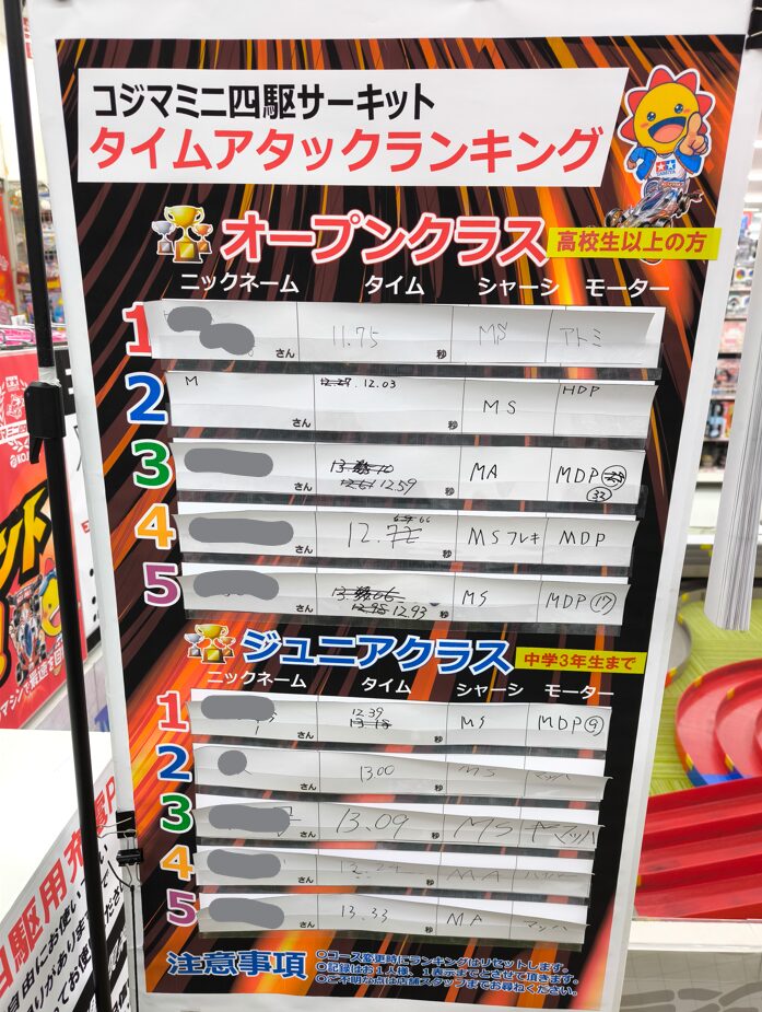 熱気が伝わるタイムアタックランキングボード