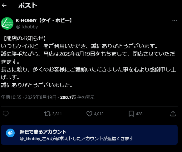 ケイ・ホビー閉店 ミニ四駆 エアガン ラジコン