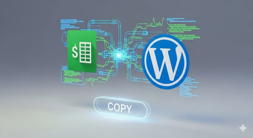 GoogleスプレッドシートをデータベースとしてWordPressと連携させ、無料でランキング機能を実装する仕組みの概念図