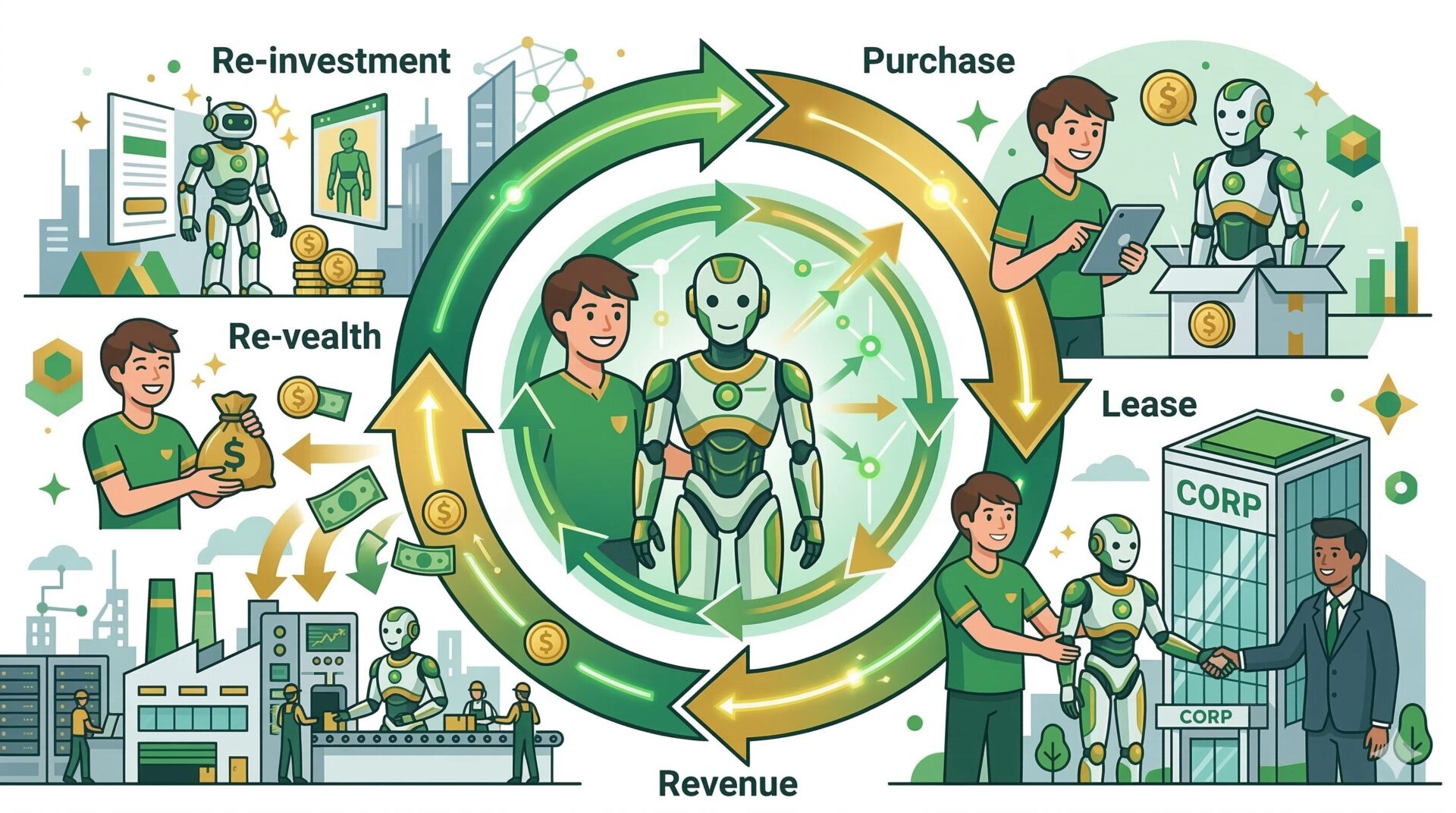ロボット地主モデルの収益サイクル説明図