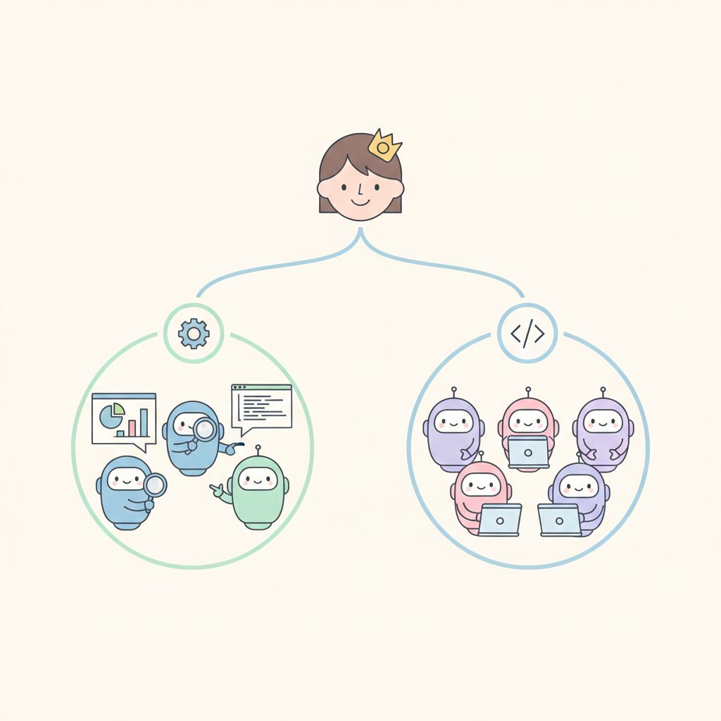 初心者がClaude Codeでできることの実例として作ったAI会社の組織イメージ図