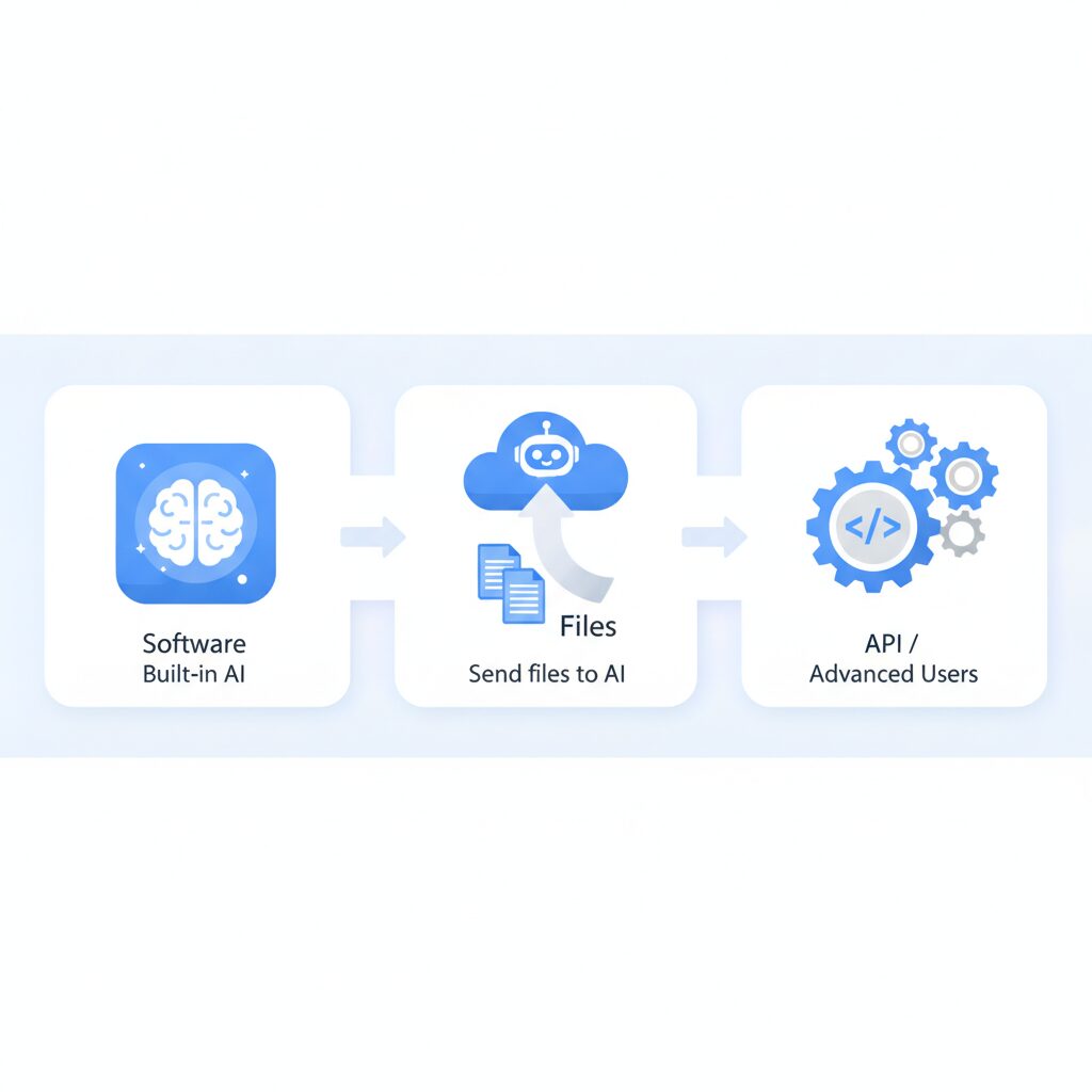 キングソフト（WPS）でAIを使う3つの方法を比較したイメージ図