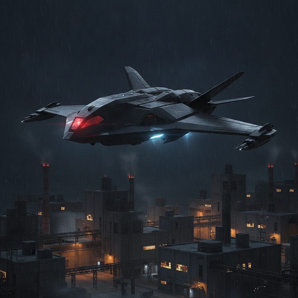 ステルス戦闘機のような外観のAIドローンのオリジナルイラスト