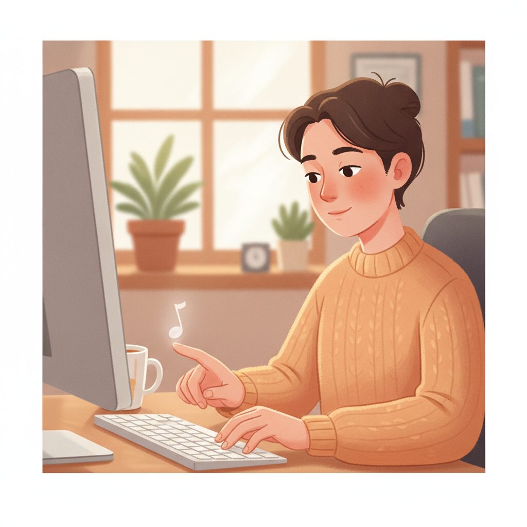 キーボードを1本指で1キーずつ押して単音のメロディを奏でるイメージ