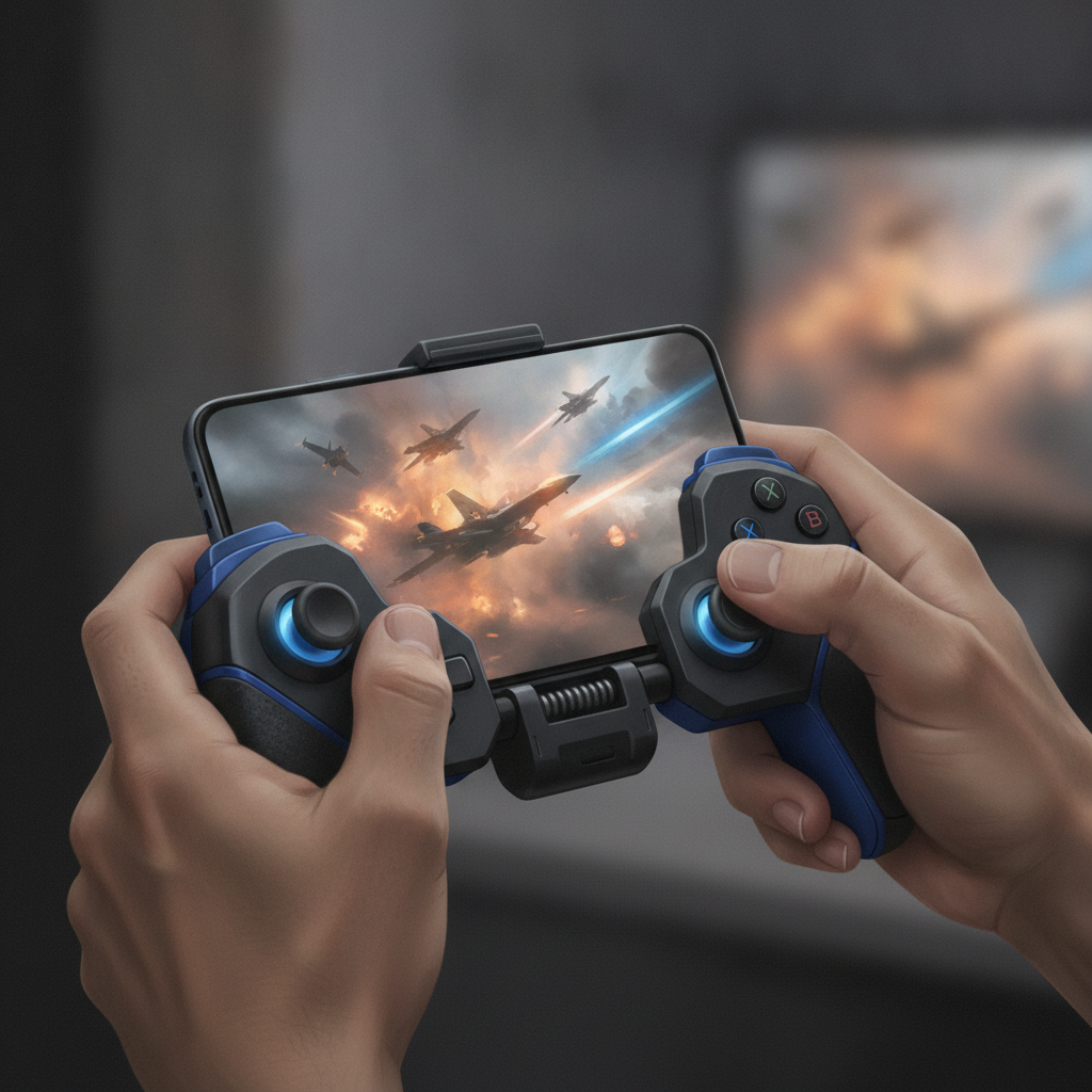 スマホ用コントローラーでクラウドゲーミングを楽しむ様子のイメージ