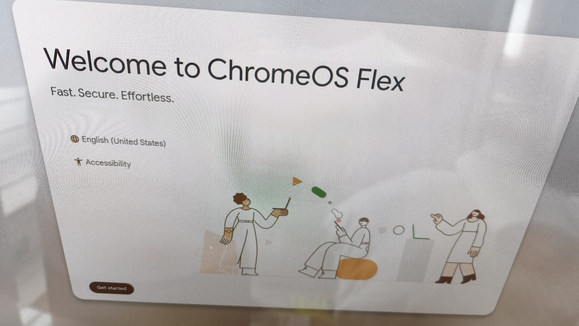 USBメモリから起動した直後のWelcome to ChromeOS Flex画面