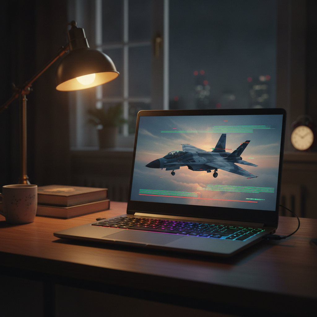 エースコンバット8のSteam版でクラッシュが報じられ、画面が固まったゲーミングノートパソコンのイメージ